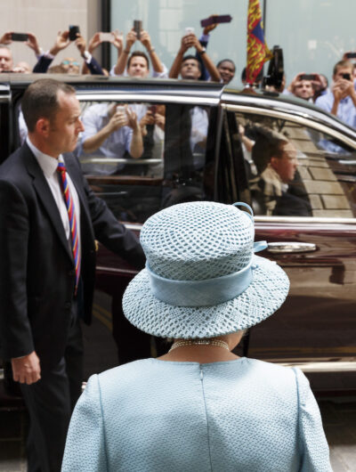 The Queen visiting the Draper’s Livery Hall. The Drapers Livery’s 650th Anniversary, City of London, England.