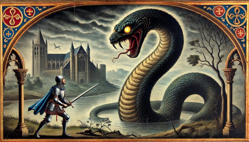 Illustration de la légende du serpent géant de Saint-Georges par une intelligence artificielle